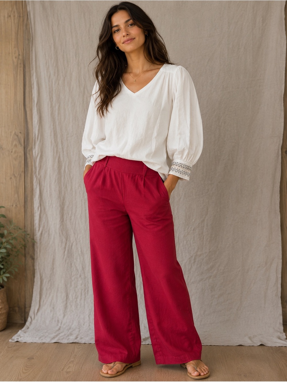Bob Mackie Wide-Leg Pull-On Pants in Berry Red nwt S/M see description